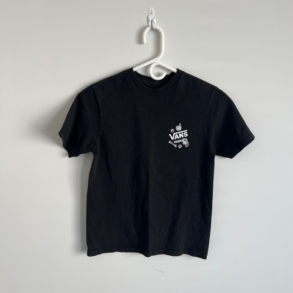 Vans Girls Skateboard Black Tee with front and back design, tag less, size M